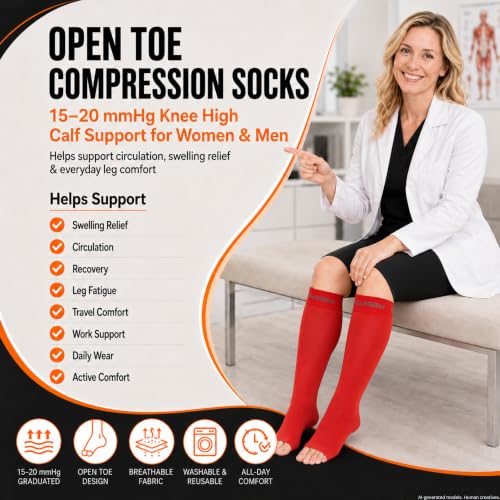 Doc Miller Open Toe Compression Socks 15-20 mmHg X-Large Regular Black (Unisex)