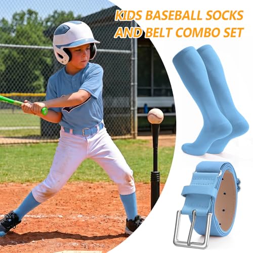 Baseball Softball Socks and Belt Combo Set - Baby Blue Youth