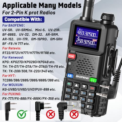 Walkie Talkie Earpiece with Mic - 2 Pack for Two Way Radios