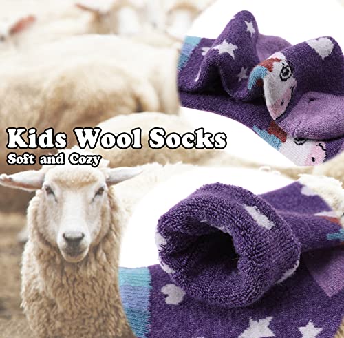 SDBING Kids Merino Wool Hiking Socks 8-12y - Toddler & Kids Warm Thick Thermal Crew Socks (6 Pairs) - Animal Print