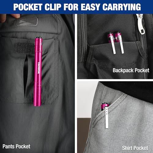 Pink WORKPRO LED Pen Light - Aluminum Pocket Flashlight with Clip, Super Bright & Lightweight