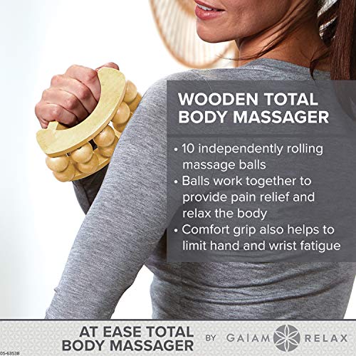 Gaiam Relax Massage Ball Roller Pack of 1 Handheld Wooden Back Massager