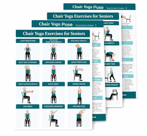 Chair Yoga Posters for Seniors - Set of 4 Gentle Seated Poses