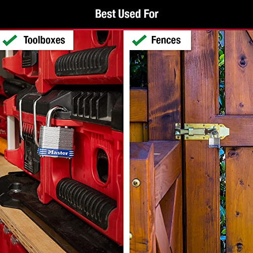 Master Lock 3008D Outdoor Padlock with Key, 4 Pack Keyed-Alike Silver 1-1/2 Inch