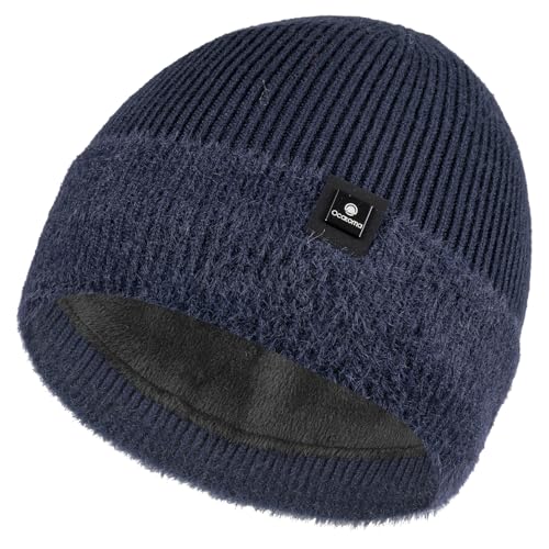 Soft Knitted Cuffed Beanie Hat with Warm Lining - Navy