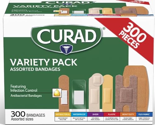 Assorted Bandages Variety Pack - 300 Count, 6 Styles, Latex-Free