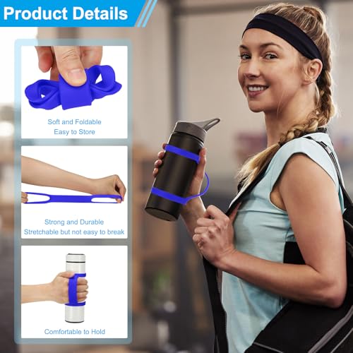 Water Bottle Holder Strap - Soft Silicone Grip for Running - Blue