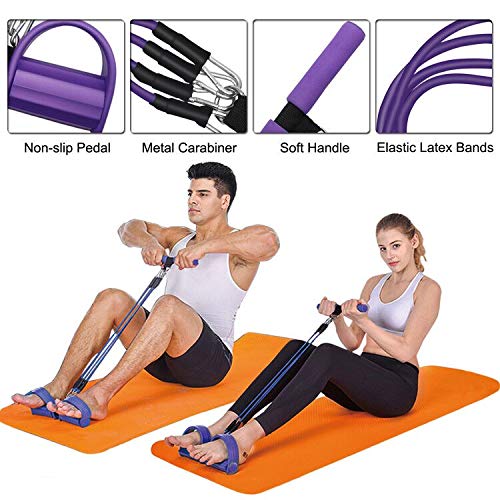 Foot Pedal Resistance Band, 4-Tube Elastic Puller Rope, Sit-up Equipment, Yoga Strap Bodybuilding Expander, Exercise Bands, Fitness Equipment for Abdomen, Waist, Arm, Leg Stretching Slimming Training