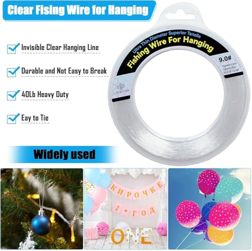 Clear Monofilament Fishing Line - 0.5mm 656ft 29lb Invisible Hanging Wire