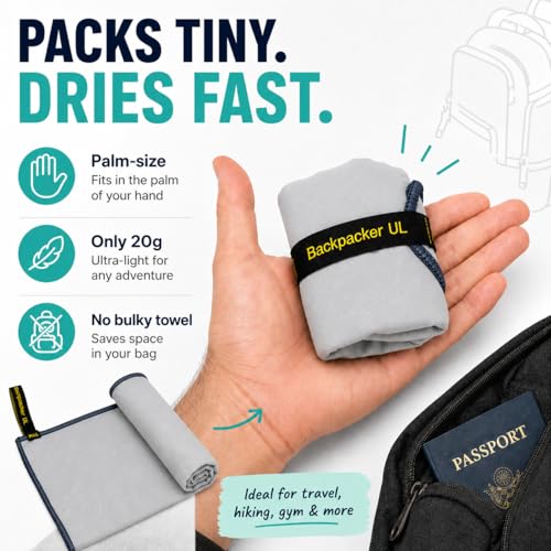 Ultralight Quick Dry Microfiber Travel Towel - Gray, Small