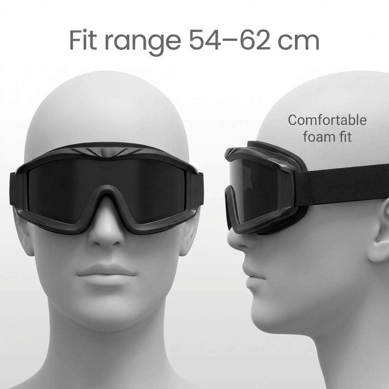 QWORK Outdoor Sports Military Airsoft Tactical Goggles with 3 Interchangable Lens for Riding, Black