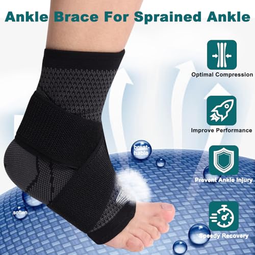 Adjustable Ankle Brace for Sprained Ankle - Breathable Foot Support Sleeve