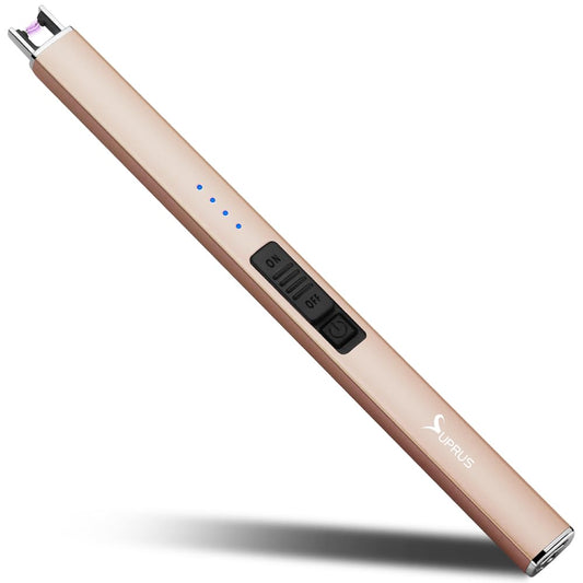 SUPRUS Electric Lighter Arc Windproof Flameless USB Rechargeable Lighter with Safety Lock for Candle BBQ Camping (Champagne Gold)