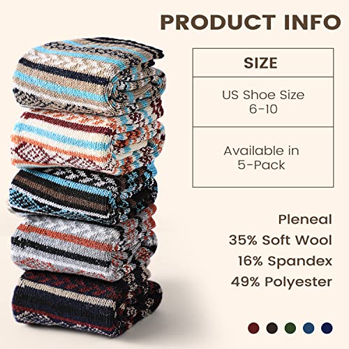 Wool Socks for Women - Winter Warmth, 5 Pairs, One Size