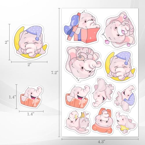 Pack 50 Pcs Cute Animal Elephant Stickers for Water Bottles Waterproof Laptop Luggage Cup Computer Scrapbooking Teens Adults Girls Boys Aesthetic Sticker Packs Small Vinyl Decals