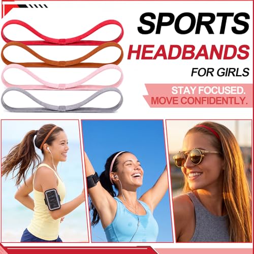 Non-Slip Elastic Sport Headbands with Silicone Grip - Brown Tones, 4 Pack