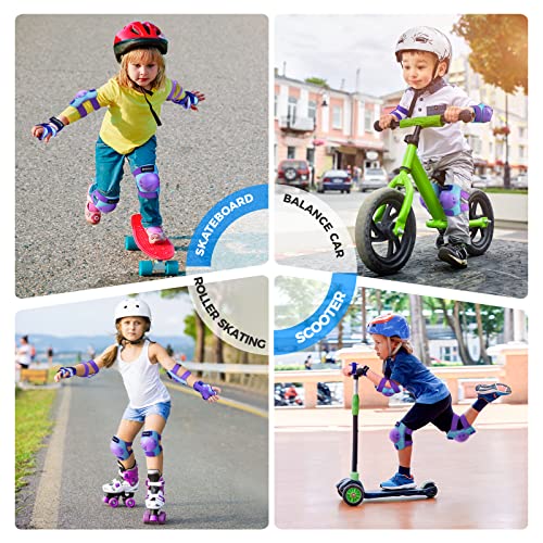 Kids Knee and Elbow Pads Set for Roller Skating - Blue/Purple, Small