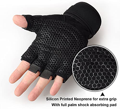 Workout Gloves with Wrist Wraps for Men - Black, Large