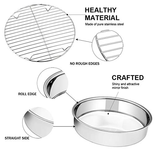 E-far 9.5 Inch Cake Pan with Rack Set - 2 Pans + 2 Racks Stainless Steel, Mirror Finish