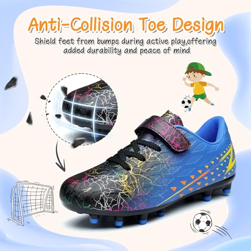 Hanani Kids Soccer Cleats Youth Firm Ground Low Top Outdoor Black/Blue - Size Big Kid