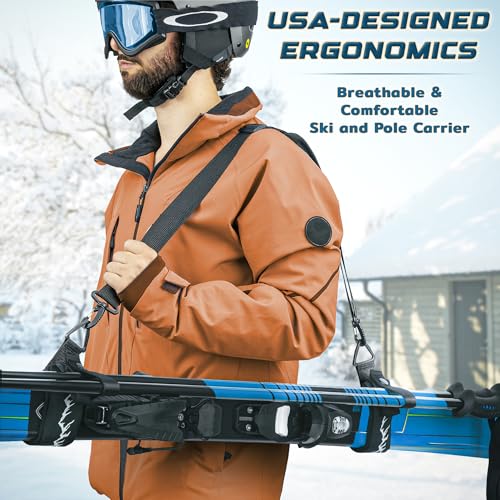 Heavy-Duty Ski Straps & Pole Carrier - 2 Pack - Black