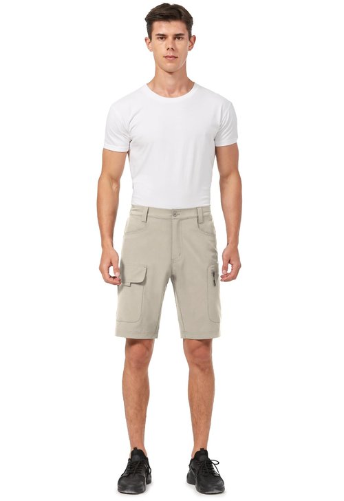 Hiauspor Men's Hiking Cargo Shorts 9"/10" Quick Dry Lightweight Waterproof for Golf Tactical Fishing Casual with 6 Pockets (Beige, 36)
