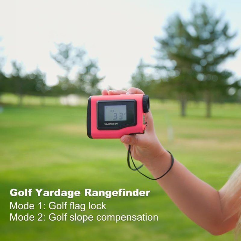 Never Over Range Finder Golf 1100 Yard, Golf Rangefinder with Slope and LCD Screen, Range Finder Golf Flag Lock Tech and Vibration, Colorful Pink, Blue, Red and Yellow (red)