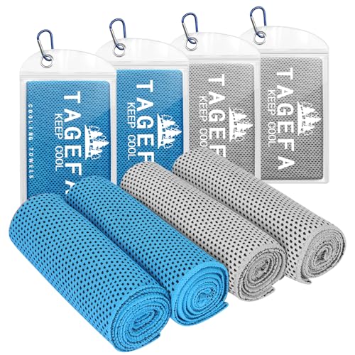 Cooling Towels Pack of 4 - 40" x 12" Soft Breathable Towels - Grey & Light Blue