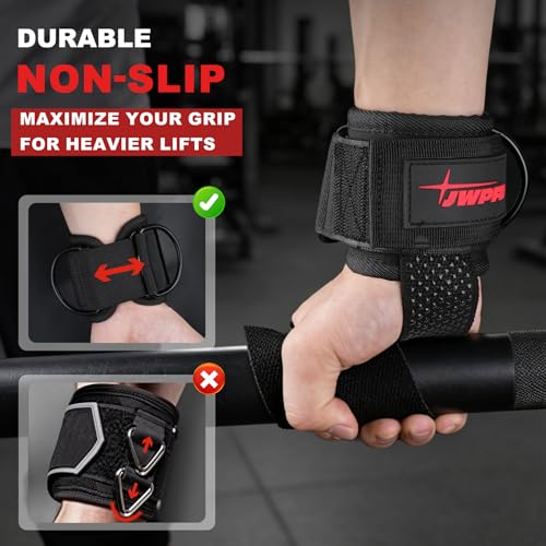 JWPFD Black M Lifting Straps with D Ring for Weightlifting, Cable Machine, Wrist Support