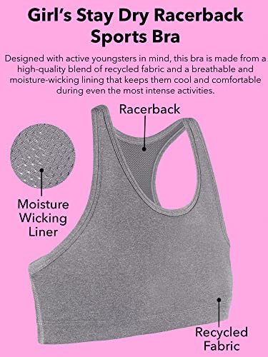 Fruit of the Loom Girls' Stay Dry Racerback Sports Bra - Medium, Stellar Orchid W Grey/Charcoal (2-Pack)