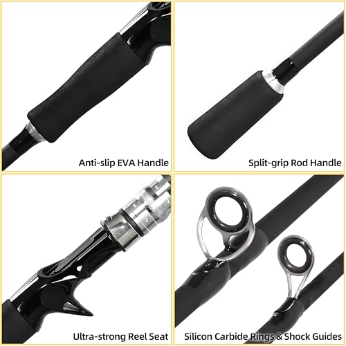 Kilitn 6ft Baitcasting Rod & Reel Combo - 2-Piece Fiberglass with EVA Handle, Right Hand 6 ft
