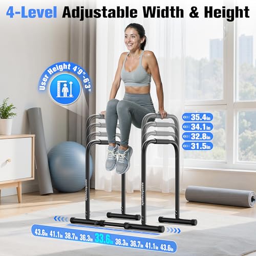 Adjustable Dip Bar Station - Heavy Duty Parallette - Black