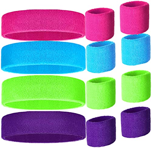 Neon Sweatbands & Wristbands Set - 80s Sports Accessories