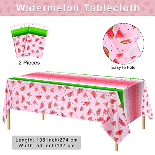 Watermelon Plastic Tablecloths - 2 Pack, 54 x 108 Inch Disposable Party Cover
