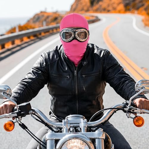 Thin Balaclava Ski Mask - Windproof Full Face Hood - One Size Black+Rose Red