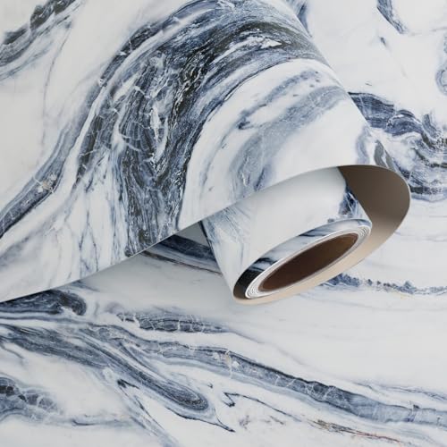 VaryPaper 15.7''x78.7'' Navy Blue and White Marble Wallpaper Peel and Stick Countertops Waterproof Marble Contact Paper for Table Desk Counter Top Vinyl Wrap Removable Granite Wall Paper for Kitchen