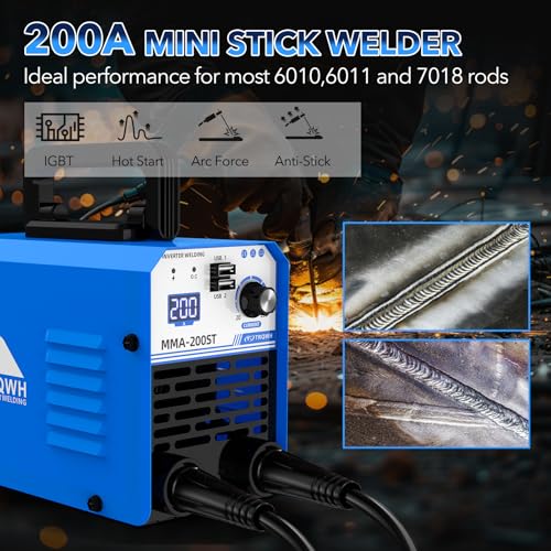 TRQWH 200A MMA Welding Machine 110V Stick Welder Machine Portable ARC Welder with IGBT Digital Display Hot Start for Beginners and Professionals Welder (MMA200ST)