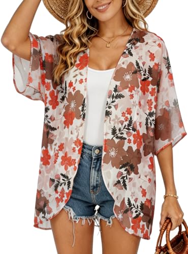 Womens Floral Kimono Cardigan Cover Up - X-Large Khaki