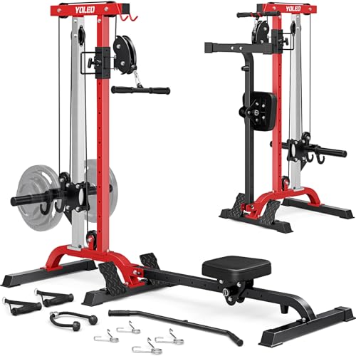 Adjustable Rowing Cable Machine & LAT Pulldown Station - Black-Red