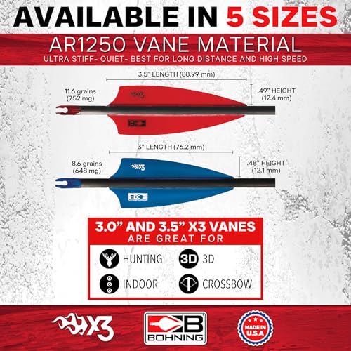 Bohning X3 Vane 3 Inch Neon Green Arrow Vanes for Hunting & 3D Archery – Pack of 36