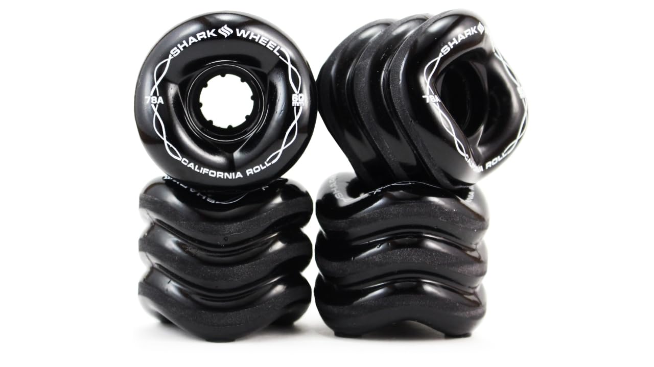 Shark Wheel 60 mm 78a, Skateboard Cruising Wheels, California Roll, Black, Set of 4 Wheels