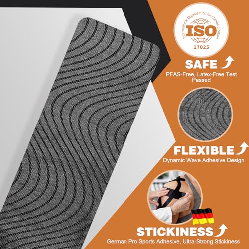 Kinesiology Tape - 2 Rolls (2in x 16.4Ft) - Waterproof, Hypoallergenic Athletic Tape for Muscle Support - Beige & Black