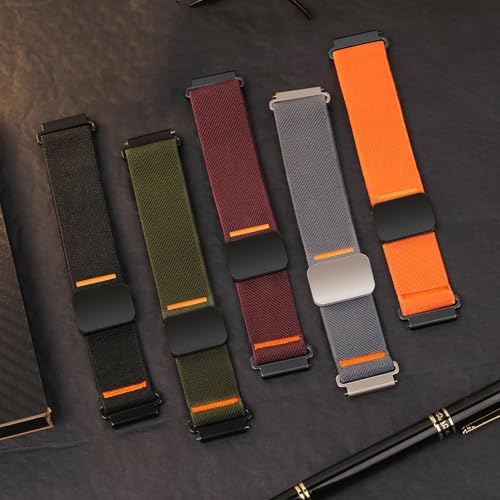 BXUXOHS 22mm Black Elastic Nylon Watch Band for Garmin Venu 4/3/2, Vivoactive 4, Galaxy Watch 3 - Variation 01-Black