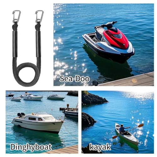 Bungee Dock Line with Double Stainless Steel Hooks, 4-6 ft, 2200lb, 2 Pack