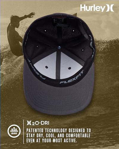 Hurley Mens Baseball Cap Moisture-Wicking Flexfit Curved Bill Fitted Hat Large-X-Large Dark Grey