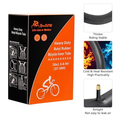 Heavy Duty 26x1 3/8 (37-590) Bike Inner Tube AV32mm Schrader Valve - 2 Pack