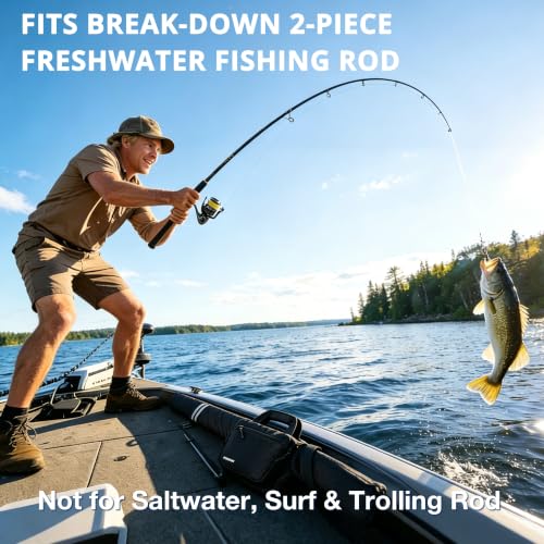 PEKREWS 52-Inch Adjustable Fishing Rod Case with Tackle Pockets, Black - Fits 1-2 Reels