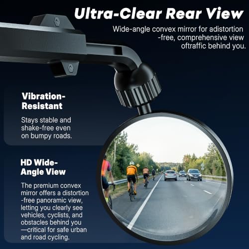 Black Bike Helmet Mirror - 360° Adjustable, Rotatable, Quick Release Cycling Rearview