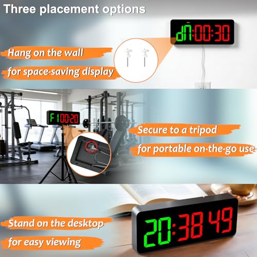 Large LED Gym Clock Timer with Remote Control - Green