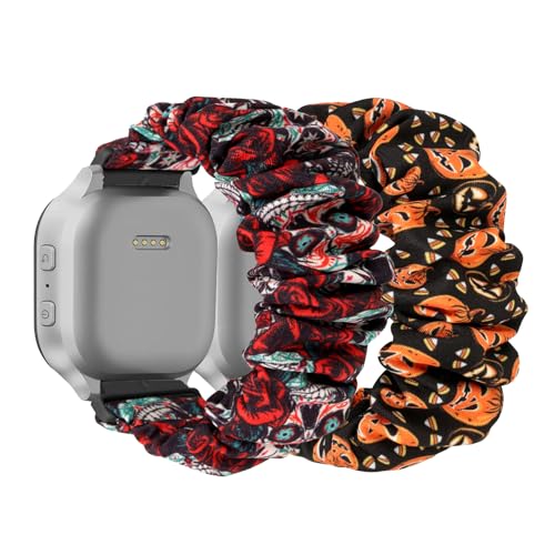 20mm Scrunchie Watch Band for Kids - Quick Release Strap - Skull + Pumpkin